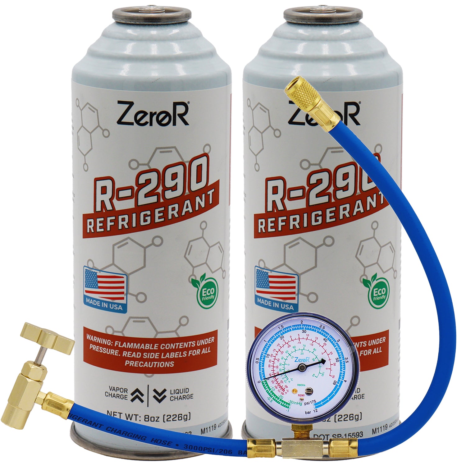 rierincoページ Zero R290, Enviro-Safe R-290 Refrigerant & Gauge Kit | 2 Cans