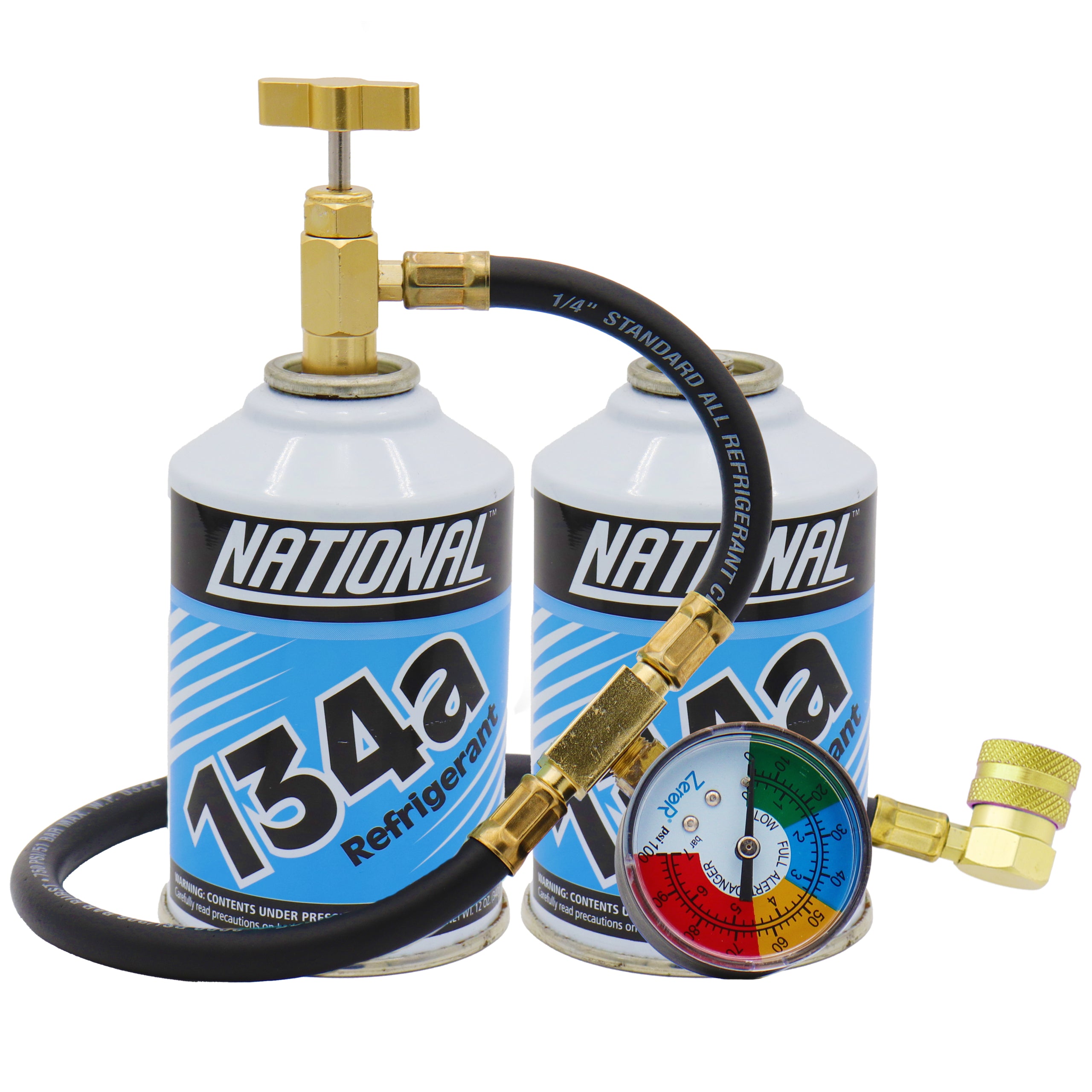 ZeroR® R134a AC Recharge Kit | 24" HD Charging Hose | 2 Cans R-134a Refrigerant 12oz image 0