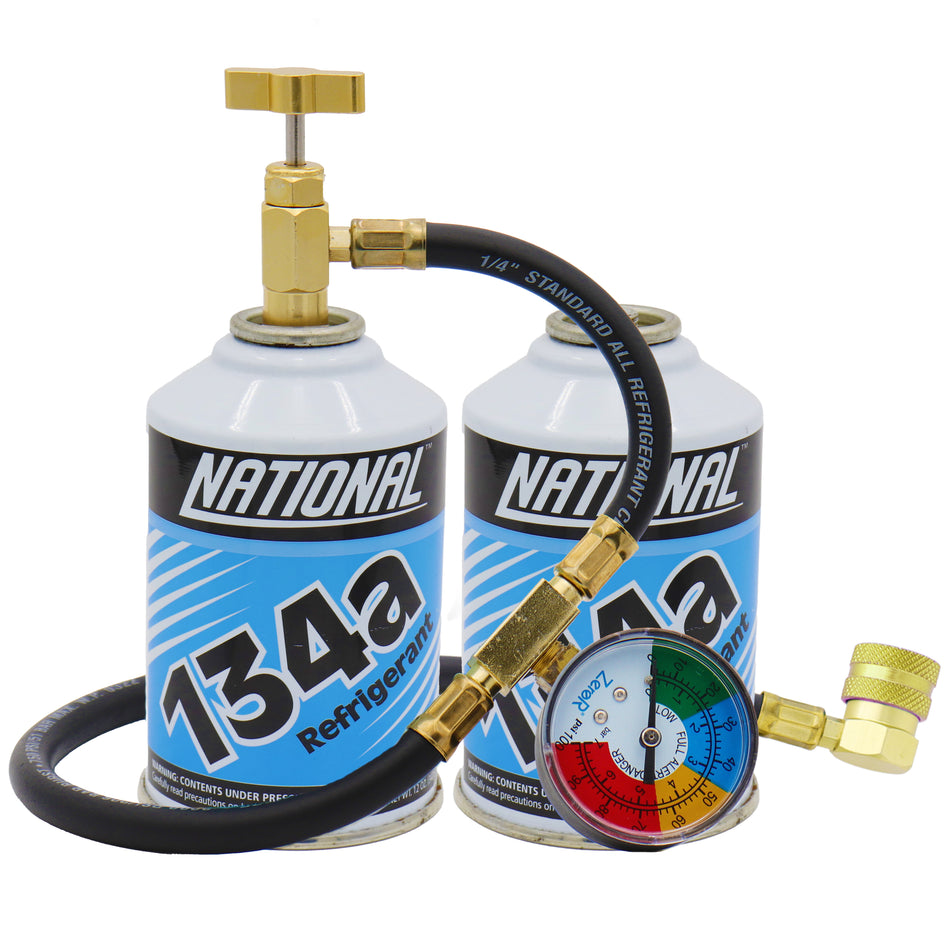 ZeroR® R134a AC Recharge Kit | 24" HD Charging Hose | 2 Cans R-134a Refrigerant 12oz image 0