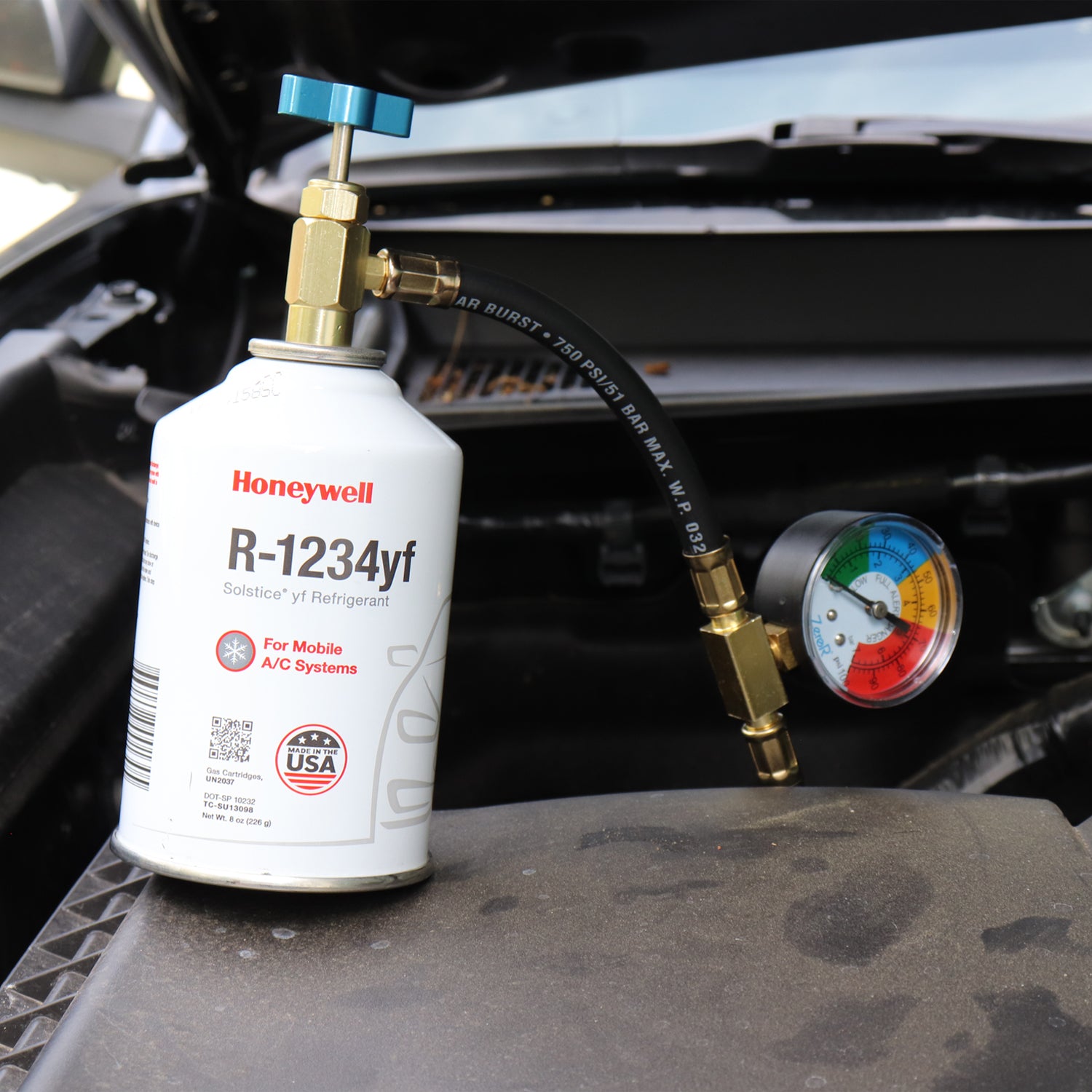 ZeroR® R1234YF Top Off Kit | Genuine 8oz R1234YF Refrigerant (3 Cans) & 24" HD Brass Can Tap image 3