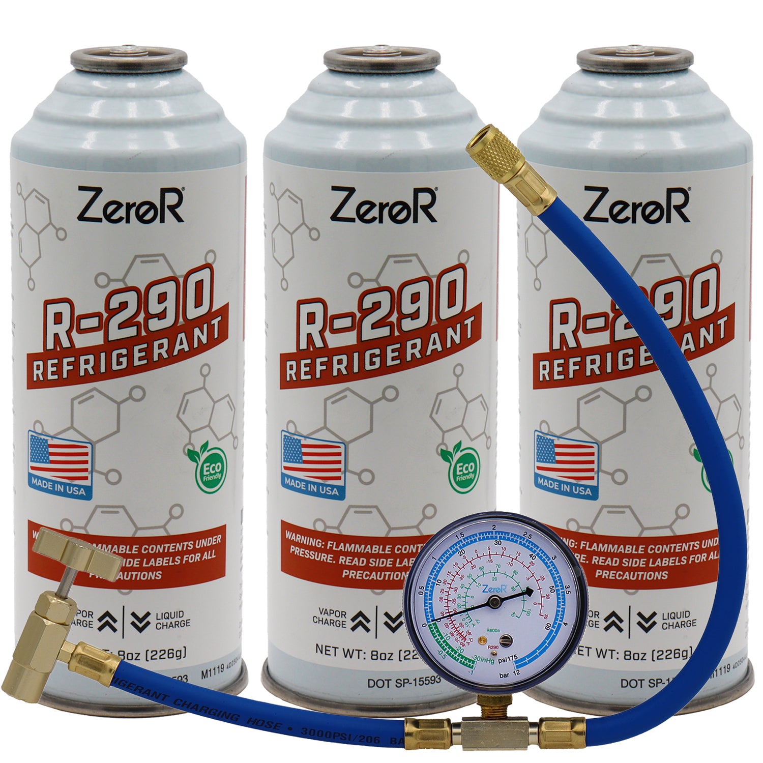 Zero R290, Enviro-Safe R-290 Refrigerant & Gauge Kit | 2 Cans