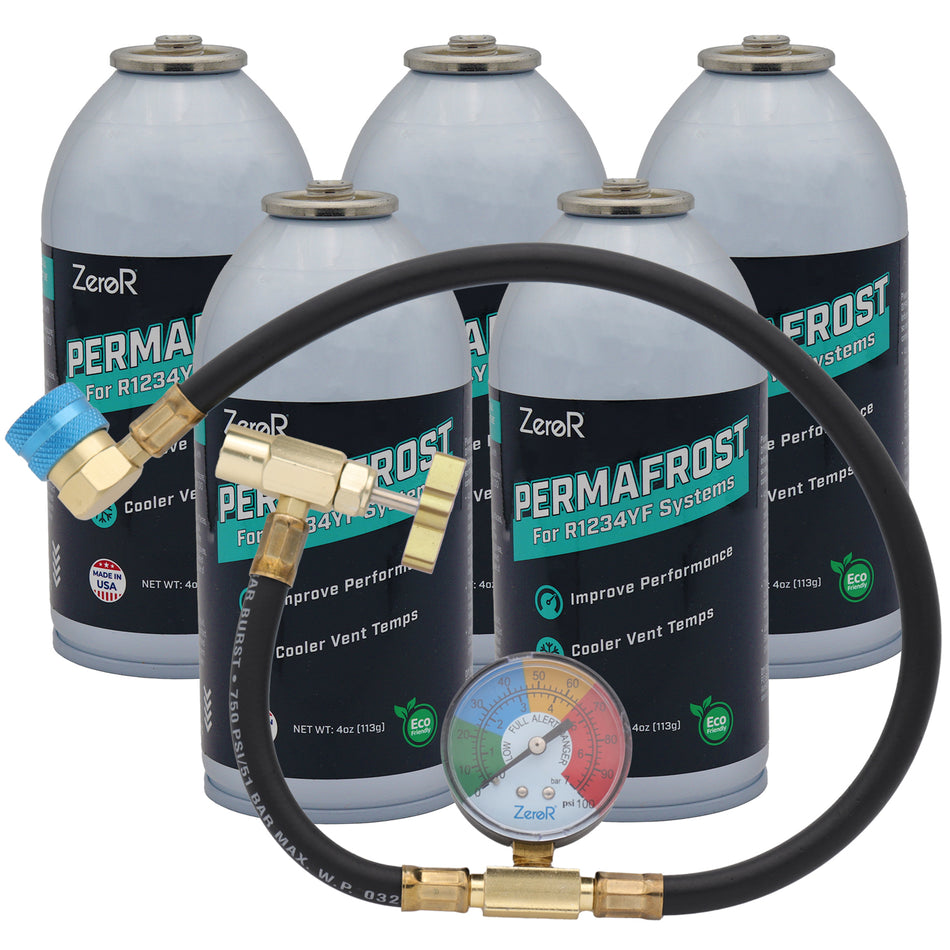 ZeroR® Performance Boost Kit for R1234YF MVAC Systems | 5 Cans + 24" HD Can Tap & Gauge