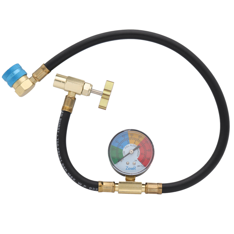 ZeroR® R134a Can to R1234YF Port HD Brass Can Tap with Gauge image 0