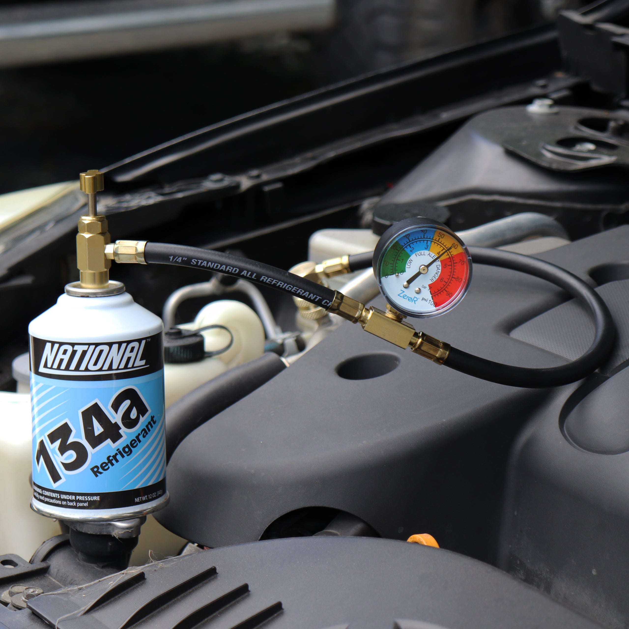 ZeroR® R134a AC Recharge Kit | 24" HD Charging Hose | 2 Cans R-134a Refrigerant 12oz image 4