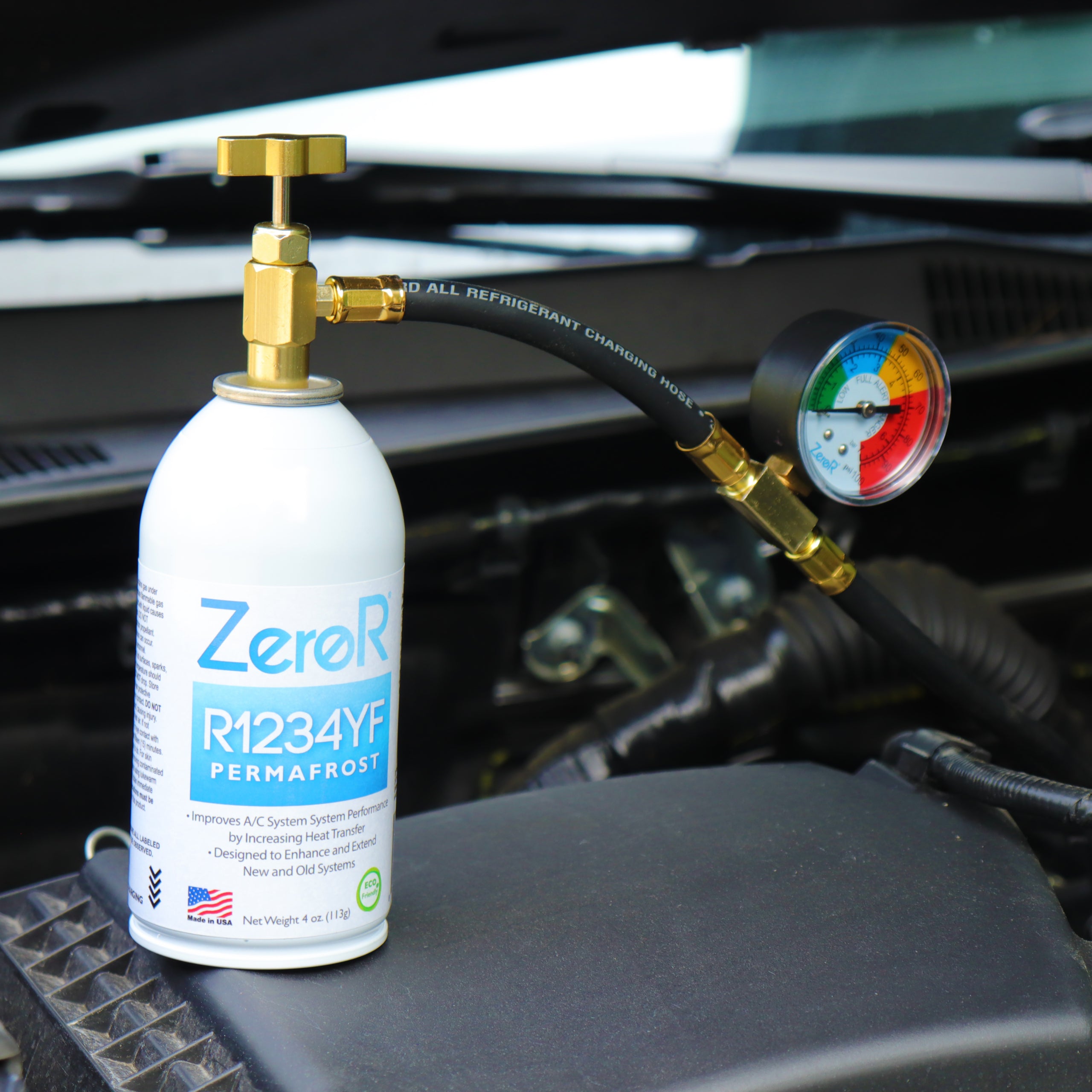 ZeroR® Performance Boost Kit for R1234YF MVAC Systems | 24" Charging Hose with Gauge | 3 Cans image 4