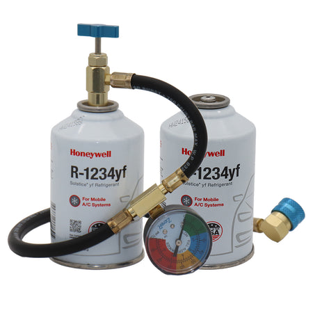 ZeroR® R1234YF Refrigerant Recharge Kit | 24" HD Can Tap Gauge | 8oz Genuine R1234YF (2 Cans) image 0