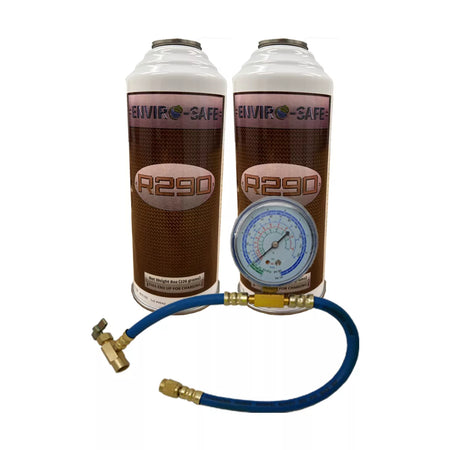 ZeroR 290, R290, Enviro-Safe R-290 Refrigerant 2 cans & gauge kit image 0
